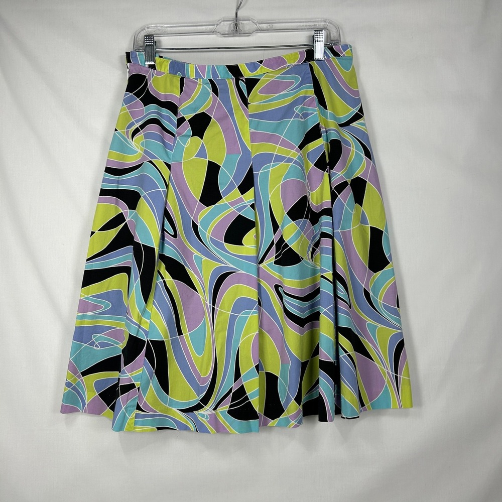 Vintage Rafaella Abstract Swirl Print Midi Skirt Y2K Psychedelic Pleated 12